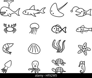 Fisch und Meer Tier in linearen Stil, Vektor-design Stock Vektor