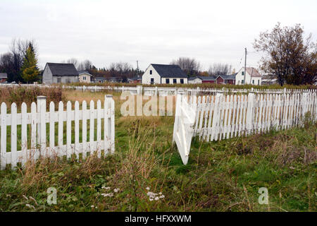 Ein 19. Jahrhundert Hudson Bay Company Häuser auf der original-Website seine erste Siedlung in Moose Factory, Ontario, Kanada. Stockfoto