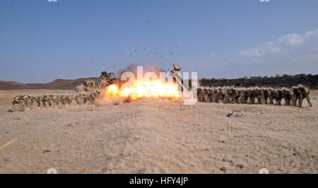 100330-M-3599F-052 Dschibuti (30. März 2010) Marines, 2. Combat Engineer Battalion zugeordnet anweisen Marines zugewiesen 24. Marine Expeditionary Unit (MEU 24.) auf einem Abrisse Bereich und Verletzung Kurs während in Dschibuti. Die 24. MEU befindet sich auf einer sieben-Monats-Bereitstellung im Rahmen der amphibischen bereit Gruppe Nassau. (Foto: U.S. Marine Corps Gunnery Sgt James Frank/freigegeben) US Navy 100330-M-3599F-052 Marines anweisen, dass Marines 24. Marine Expeditionary Unit auf einen Abriss und dagegen verstößt Kurs zugeteilt Stockfoto
