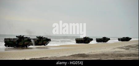 120206-N-KB666-176 CAMP LEJEUNE, North Carolina (6. Februar 2012) amphibische Fahrzeuge (AAV) aus dem amphibious Transport dock Schiff USS Oak Hill (LSD-51) machen ihren Weg in Richtung der Küste bei einem amphibischen Angriff im Rahmen des kühnen Alligator 2012 ausüben. Übung Bold Alligator 2012, die größte amphibische Marineübung in den letzten 10 Jahren stellt der Navy und des Marine Corps Revitalisierung des gesamten Spektrums der amphibische Operationen. Die Übung konzentriert sich auf heutigen Kampf mit heutigen Kräfte, während die Vorteile der Seabasing präsentiert. Diese Übung wird stattfinden vom 30 Januar bis 12. Februar, 20 Stockfoto