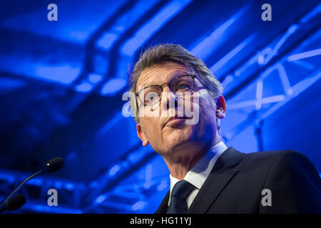 Vicent Peillon - 01.03.2017 - Frankreich / Ile-de-France (Region) / Paris 12. Bezirk (12. Arrondissement von Paris) - Vincent Peillon französische Linke primäre (sozialistischen) Kandidat präsentiert sein Programm für die Wahl in der Presse.   -Julien Mattia / Le Pictorium Stockfoto