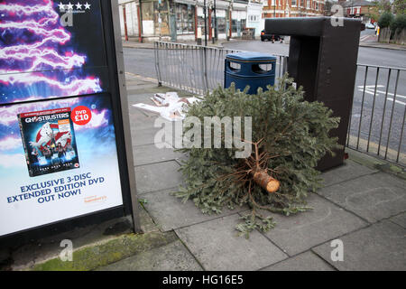 Harringay, Nord-London, UK 4. Januar 2017 - verlassene Weihnachtsbäume liegen in der Straße von Harringay, Nord-London, nach Weihnachten Urlaub Kredit: Dinendra Haria/Alamy Live News Stockfoto