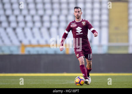 Turin, Italien. 4. Januar 2017. Mirko Valdifiori Torino FC in Aktion während der freundlichen Fußballspiel zwischen FC Torino und SS Monza. Torino FC gewinnt 1: 0 über SS Monza. Bildnachweis: Nicolò Campo/Alamy Live-Nachrichten Stockfoto