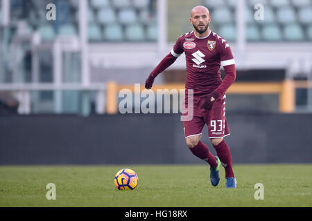 Turin, Italien. 4. Januar 2017. Arlind Ajeti Torino FC in Aktion während der freundlichen Fußballspiel zwischen FC Torino und SS Monza. Torino FC gewinnt 1: 0 über SS Monza. Bildnachweis: Nicolò Campo/Alamy Live-Nachrichten Stockfoto