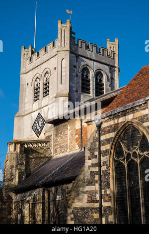 Ein Blick auf die historische Waltham Abbey Kirche in Waltham Abbey, Essex. Stockfoto