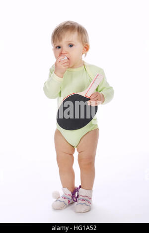 schöne Baby mit Tischtennisschläger Stockfoto