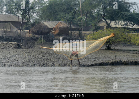 Männer und Frauen, die beide fangen Fische Ib Fluss, wie Fischwirtschaft Ibe von der wichtigsten Livilohood im Sundarban-Bereich ist. Die Sundarbans ist der größte einzelne Block Gezeiten halophilen Mangrovenwald der Welt. Der Wald liegt am Ende des Ganges und erstreckt sich über Gebiete von Bangladesch und West Bengalen, Indien, bilden die seewärtigen Rand des Deltas. Der Wald umfasst 10.000 qkm, von denen etwa 6.000 in Bangladesch und ruhen Sie in West Bengal, Indien. Es wurde als UNESCO-Weltkulturerbe im Jahr 1997 in Skript. Mehr als 2 Millionen Menschen leben in diesem Gebiet und weiter rasant steigen. (Pho Stockfoto