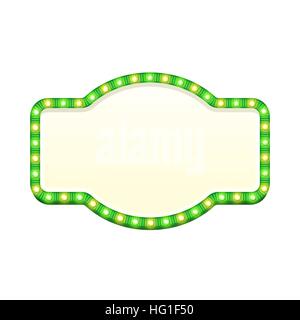 Leere 3d Retro-Leuchtreklame mit leuchtenden Lampen isoliert auf weißem Hintergrund. Green Street Schild mit gelben und grünen Festzelt Lichter. Werbung-Frame mit Glanz. Bunte Vektor-Illustration. Stock Vektor