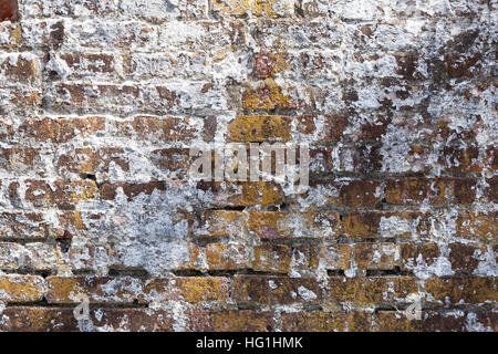 Details eines alten Schornstein und verwitterte Dach mit Zederschindeln auf einem alten Backsteinhaus. Stockfoto