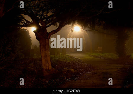 Burton On Trent - Nacht und Nebel, Spaziergang im Park am Fluss Trent Stockfoto