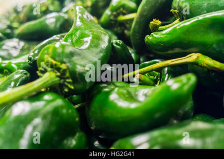 Grünes Chile Pfeffer Hintergrund. Stockfoto