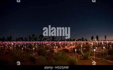 Bereich des Lichts vom Künstler Bruce Monro am Ayers Rock / Uluru, Australien hat Tausende von bunten Lichtern Stockfoto