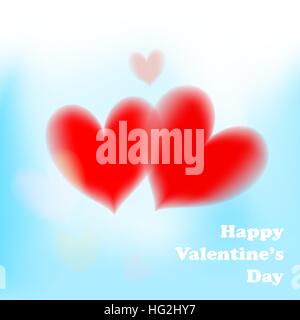 Valentinstag Karte mit weichen roten Herzen auf blauem Hintergrund. Stock Vektor