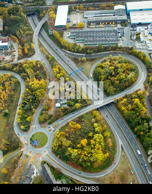 Luftaufnahme, Kreisverkehr Stahl Skulptur Halla Kohlenstraße Oviedo-Ring Stadt Autobahn, Bochum, Ruhrgebiet, Nordrhein-Westfalen, Stockfoto