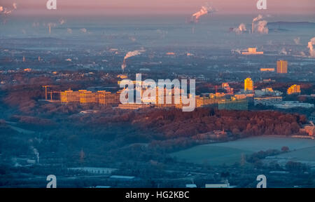 Antenne, Sonnenaufgang am RUB-Ruhr-Universität Bochum, Bochum, Ruhr Aeria, Nordrhein-Westfalen, Deutschland, Europa, Luftaufnahme, Stockfoto