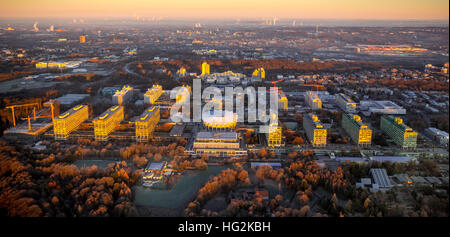 Antenne, Sonnenaufgang am RUB-Ruhr-Universität Bochum, Bochum, Ruhr Aeria, Nordrhein-Westfalen, Deutschland, Europa, Luftaufnahme, Stockfoto