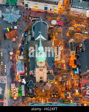 Luftbild, Weihnachtsmarkt an der Reinoldikirche, Dortmund, Ruhrgebiet, Nordrhein-Westfalen, Deutschland, Europa, Luftaufnahme, Stockfoto