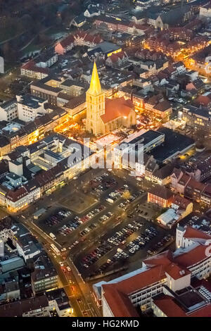 Luftaufnahme, Weihnachtsmarkt an der Paulus-Kirche, Pauluskirche Hamm mit Weihnachtsmarkt und West Street, Hamm, Ruhr Aeria, Stockfoto