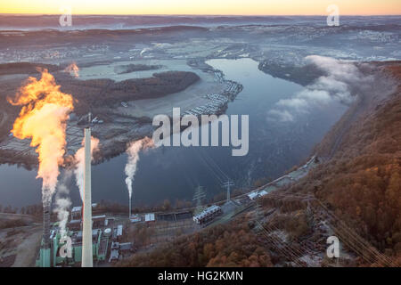 Luftbild, Sonnenaufgang über den Harkortsee an die Stadt Grenzen zwischen Wetter und Herdecke, Powerplant Cuno, Harkortsee, Stockfoto