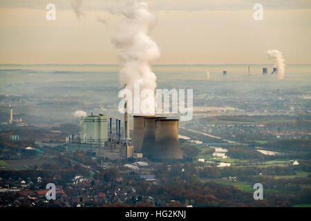 Luftbild, RWE Power AG erneuert Kraftwerk, Kohlekraftwerk, fossile Energie, RWE Innogy, Werne, morgen Dunst, Ruhrgebiet, Stockfoto