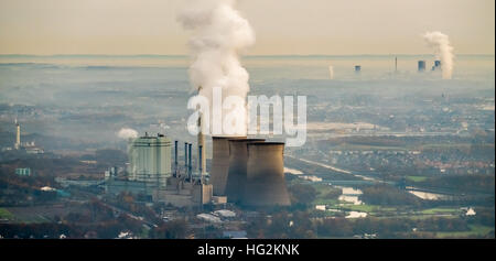 Luftbild, RWE Power AG erneuert Kraftwerk, Kohlekraftwerk, fossile Energie, RWE Innogy, Werne, morgen Dunst, Ruhrgebiet, Stockfoto