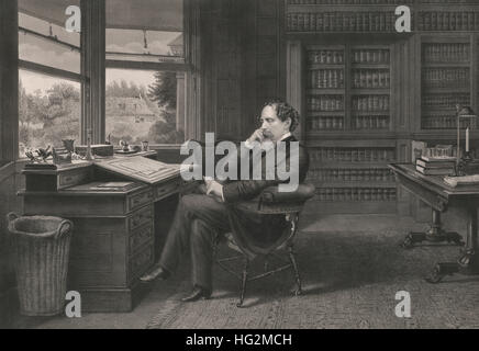 Charles Dickens in seinem Arbeitszimmer in Gadshill, ca. 1875 Stockfoto