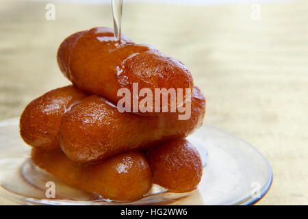 Gulab Jamun Dessert, Nahaufnahme, indische Spezialitäten Stockfoto