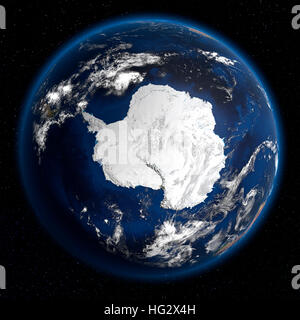 Erde aus dem Weltraum zeigen Antarktis angesehen. Realistische digitale Illustration einschließlich Reliefkarte Hügel Schattierung des Geländes. Bitte Kredit Nasa. Stockfoto