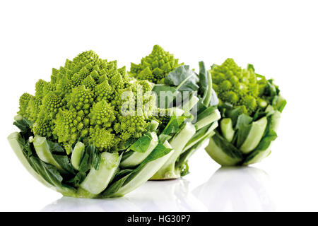 Romanesco Kohl (Brassica Oleracea), drei Köpfe Stockfoto
