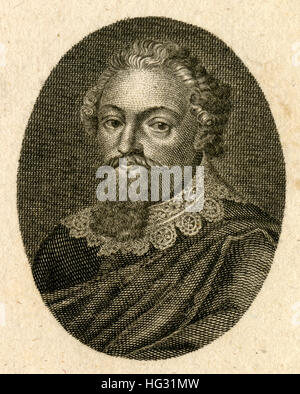 Antike c1840 Gravur von Francis Beaumont. Francis Beaumont (1584-1616) war ein Dramatiker in der englischen Renaissance-Theater, am bekanntesten für seine Zusammenarbeit mit John Fletcher. QUELLE: ORIGINAL GRAVUR. Stockfoto