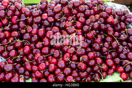 Frische rote reife Kirschen im Markt Stockfoto