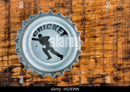 Cricketspieler im Bierschaum Stockfoto