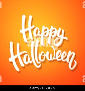 Halloween Grußkarten mit weißen Pinsel Schrift auf orangem Hintergrund. Dekoration für Poster, Banner, Flyer Design. Vektor-illustration Stock Vektor