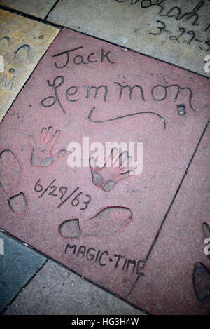 Jack Lemmon´s druckt in Grauman Chinese Theatre, Hollywood Boulevard. Stockfoto