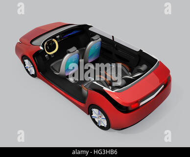 Selbstfahrendes Auto Konzept Bild. Einsatz-Touch-Screen der Vordersitze kann Internet zugreifen. 3D-Rendering Bild. Stockfoto