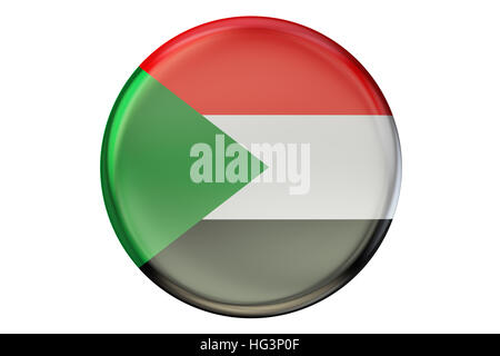 Badge mit Flagge des Sudan, 3D-Rendering isolierten auf weißen Hintergrund Stockfoto