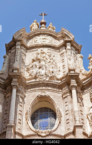 Barocke Außenfassade Detail der Kathedrale Valencia, Spanien. Stockfoto