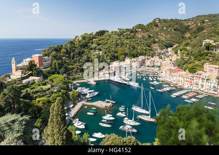 Portofino in Italien genommen von der Spitze des Schlosses Stockfoto