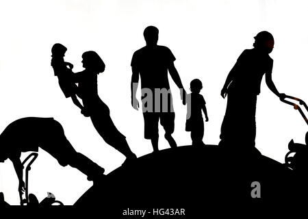 Silhouette einer Familie Spaß Stockfoto