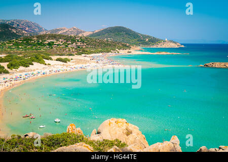 Panorama von den wunderschönen Stränden von Chia, Sardinien, Italien. Stockfoto