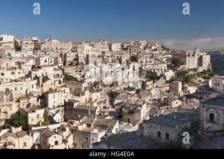 Blick über den Sasso Barisano, Monasterio di Sant'Agostino Kloster, UNESCO, Matera, Basilicata, Apulien, Italien Stockfoto