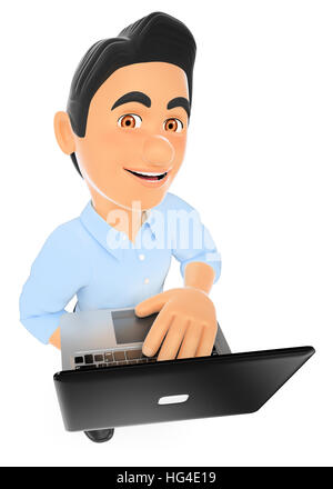 arbeitenden Menschen 3D-Illustration. Informationen Technik Techniker mit einem Laptop. Isolierten weißen Hintergrund. Stockfoto