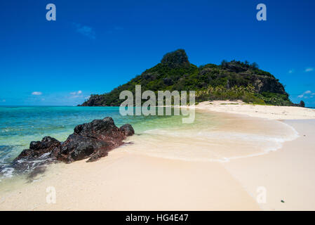 Schönen weißen Sandstrand auf Monuriki (Cast Away Insel), Mamanuca Inseln, Fidschi-Inseln, Süd-Pazifik Stockfoto