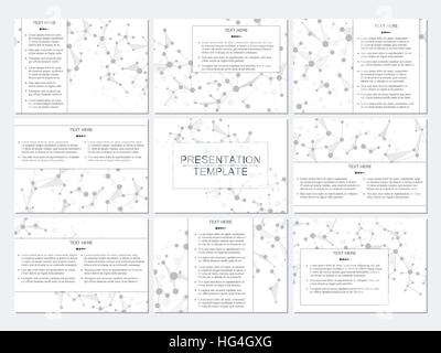 Satz von modernen Business-Präsentationsvorlagen in A4-Format. Zusammenfassung Hintergrund mit DNA-Molekül Struktur und Neuronen. Medizin, Wissenschaft, Technologie-c Stock Vektor