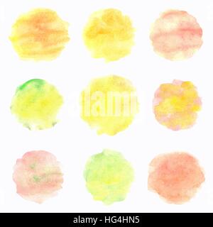 Aquarell Kreisen isoliert auf weißem Hintergrund. Bunte handgemalte Banner gesetzt. Herbstliche Farbtöne. Vektor-Illustration. Stock Vektor