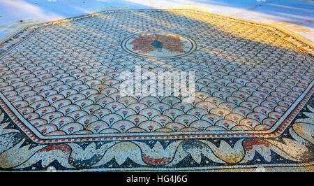 Peacock Octagon Mosaik von Kirche Peter Haus See Genezareth Kapernaum Israel Octagon ist Symbol der Ort, wo Jesus ging.  Matthew 08:14-15 Stockfoto