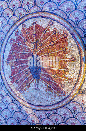 Peacock Octagon Mosaik von Kirche Peter Haus See Genezareth Kapernaum Israel Octagon ist Symbol der Ort, wo Jesus ging.  Matthew 08:14-15 Stockfoto