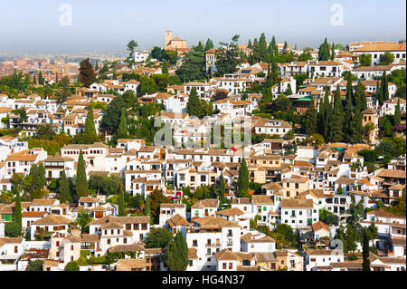 Panoramaansicht des Albaicin, Alhambra in Granada, Andalusien, Spanien Stockfoto