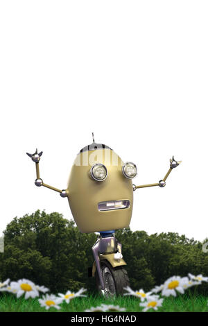3D Abbildung eines Mono-Rad-Roboter auf dem grünen Rasen Stockfoto