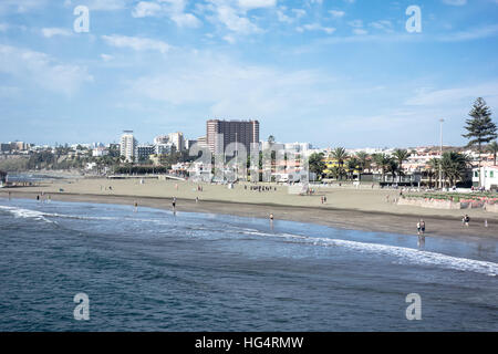 Der Badeort Maspalomas Playa del Ingles auf Gran Canaria, Spanien. Stockfoto